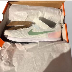 Nike White Sneakers with Green and Pink Accents
